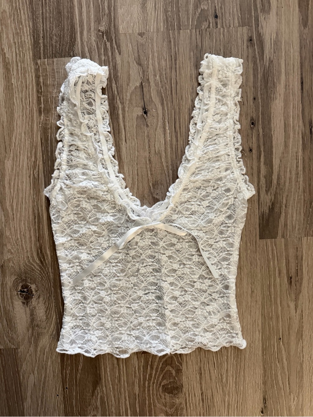 Garage - White Lace Tank Top with Ribbon Trim